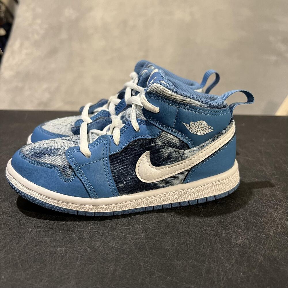 Nike Air Jordan 1 Mid Shoes Toddler Size 10C Denim DM8950-400 Sneakers - Picture 3 of 10